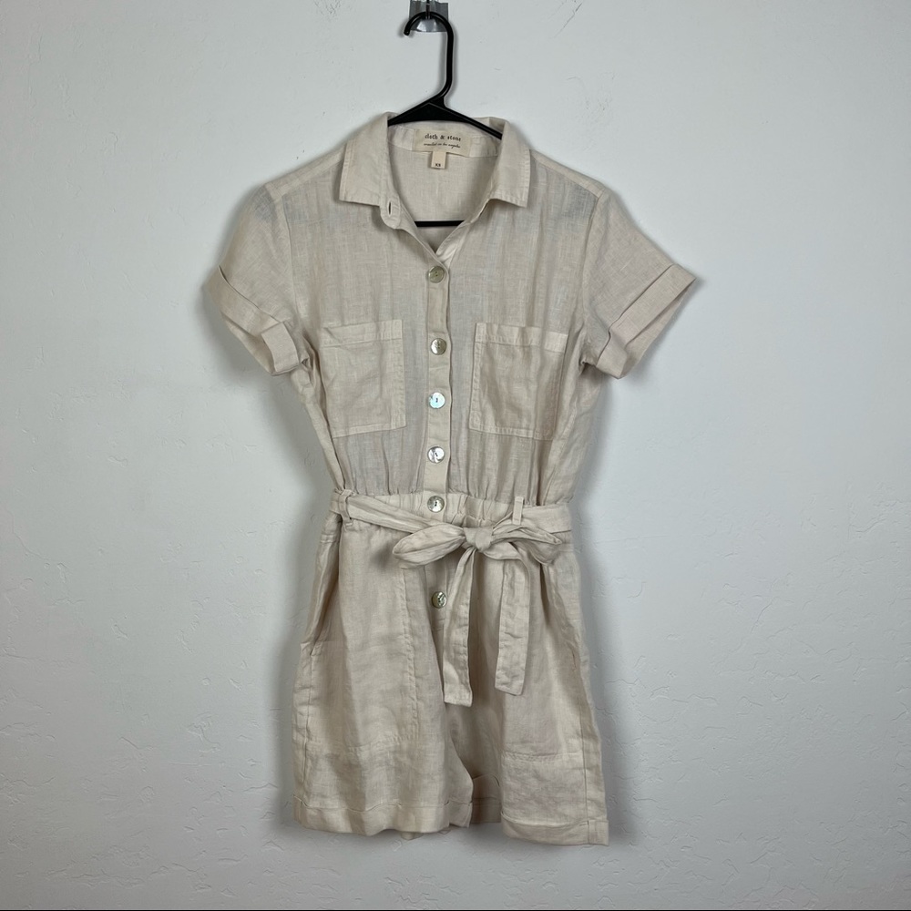 Cloth & Stone Tan Linen Tie Waist Romper